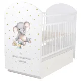 INDIGO Кровать детская My Sleepy (фигур.спин., маятник, ящик) массив березы, ЛДСП, ПВХ накладка (белый Слоник)