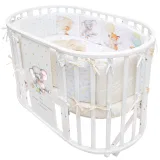 INDIGO Кровать детская Baby Sleep 7в1 (круг/овал, манеж, 2 кресла, стол) массив березы, МДФ, ПВХ (белый Слоник)