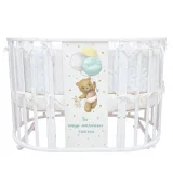 INDIGO Кровать детская Baby Sleep 7в1 (круг/овал, манеж, 2 кресла, стол) массив березы, МДФ, ПВХ (белый Мишка)