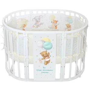 INDIGO Кровать детская Baby Sleep 7в1 (круг/овал, манеж, 2 кресла, стол) массив березы, МДФ, ПВХ (белый Мишка) INDIGO Кровать детская Baby Sleep 7в1 (круг/овал, манеж, 2 кресла, стол) массив березы, МДФ, ПВХ (белый Мишка)