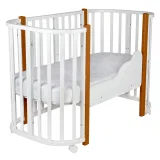 INDIGO Кровать детская Baby Lux 3 в 1 (кровать, манеж, диван) массив березы, МДФ (белый-натуральные стойки)