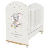 INDIGO Кровать детская My Sleepy (фигур.спин., колесо-качалка, ящик) массив березы, ЛДСП, ПВХ нак (белый Слоник)