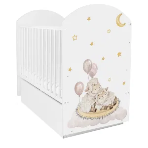 INDIGO Кровать детская With Love (фигур.спин., маятник, ящик) массив березы, ЛДСП, ПВХ накладка (белый Овечки) INDIGO Кровать детская With Love (фигур.спин., маятник, ящик) массив березы, ЛДСП, ПВХ накладка (белый Овечки)