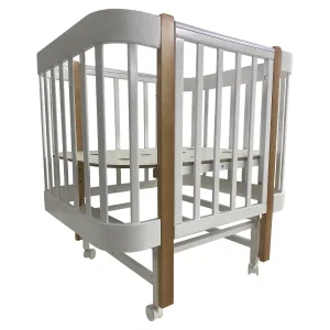 INDIGO Кровать детская Italiano Baby (ложе 70х90 и 70х140, продольный маятник + колеса) массив бер (белый-натуральный) INDIGO Кровать детская Italiano Baby (ложе 70х90 и 70х140, продольный маятник + колеса) массив бер (белый-натуральный)