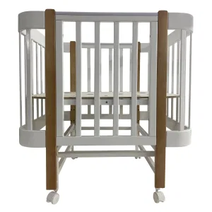 INDIGO Кровать детская Italiano Baby (ложе 70х90 и 70х140, продольный маятник + колеса) массив бер (белый-натуральный) INDIGO Кровать детская Italiano Baby (ложе 70х90 и 70х140, продольный маятник + колеса) массив бер (белый-натуральный)