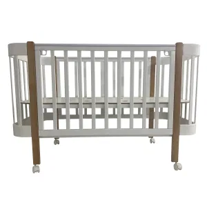 INDIGO Кровать детская Italiano Baby (ложе 70х90 и 70х140, продольный маятник + колеса) массив бер (белый-натуральный) INDIGO Кровать детская Italiano Baby (ложе 70х90 и 70х140, продольный маятник + колеса) массив бер (белый-натуральный)