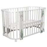 INDIGO Кровать детская Baby Line 5 в 1 (ложе 70х100 и 70х140) с поперечным маятником, массив бере (листочки)