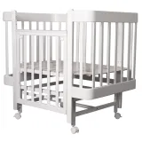 INDIGO Кровать детская Tiny (ложе 100х70, закругленные углы, продольный маятник + колеса) массив б (белый-белый)