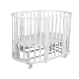 Кровать детская Indigo Born 7в1 с поперечным маятником (круг/овал, манеж, 2 кресла, стол) массив (белый-белый)