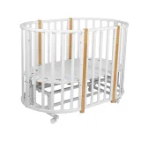 Кровать детская Indigo Born 7в1 с поперечным маятником (круг/овал, манеж, 2 кресла, стол) массив (белый-натуральный)