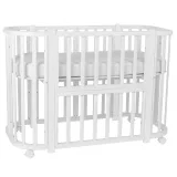 *Кровать детская Indigo Baby Lux 3 в 1 (кровать, манеж, диван) массив березы, МДФ (белый-белые стойки)