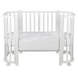 *Кровать детская Indigo Baby Lux 3 в 1 (кровать, манеж, диван) массив березы, МДФ (белый-белые стойки)