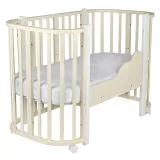 *Кровать детская Indigo Baby Lux 3 в 1 (кровать, манеж, диван) массив березы, МДФ (слоновая кость-белые стойки)