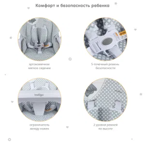 Стул для кормления BLOOM, В003S, от 5 мес до 3 лет. (Indigo) (серый) Стул для кормления BLOOM, В003S, от 5 мес до 3 лет. (Indigo) (серый)